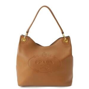 Prada VITELLO PHENIX Hobo Shoulder Bag Brown